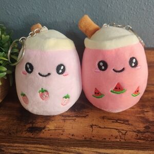 Boba tea plush NWOT strawberry watermelon backpack keychain set kawaii pink